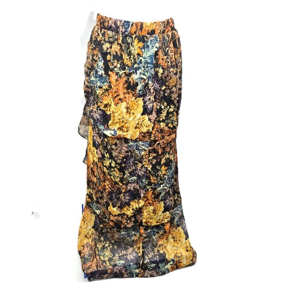 VTG Women's Black Brown Whimsigoth Floral Tiered Maxi Pull on Skirt Y2K 90s - Picture 8 of 10